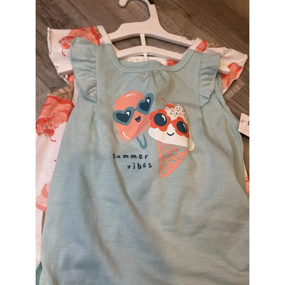 Carter’s 3pc Pajama Bundle Girls 18M Ice Cream Summer Vibes Shorts Set EUC